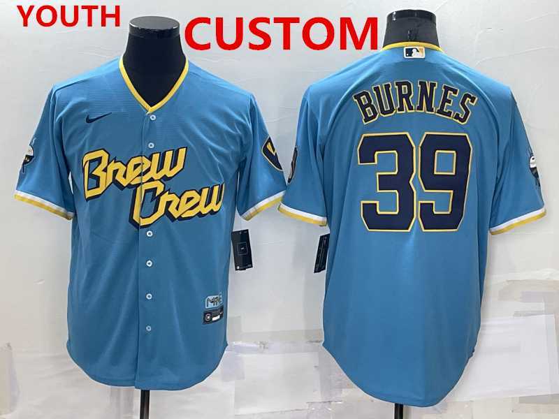 Youth Milwaukee Brewers Custom Blue 2022 City Connect Cool Base Stitched Jersey->mlb youth jerseys->MLB Jersey